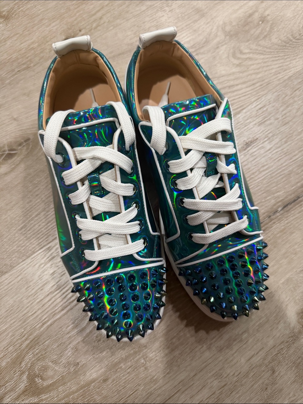 Christian Louboutin Teal Spike Sneakers - White Laces